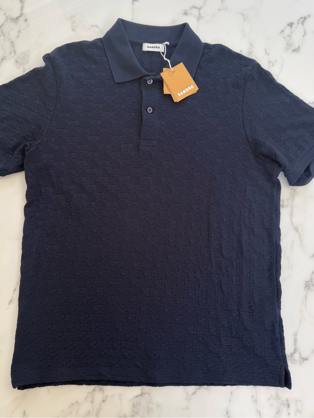 SANDRO SS26 Jersey Cross Polo in Midnight Blue - Size Medium